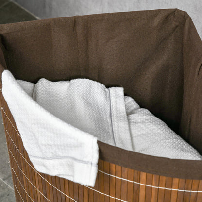 Bamboo Laundry Basket with Lid 55L, Laundry Collector with Handles, Removable Laundry Bag, Corner Laundry Bin for Laundry Room Bathroom Bedroom Brown