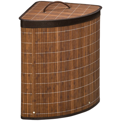 Bamboo Laundry Basket with Lid 55L, Laundry Collector with Handles, Removable Laundry Bag, Corner Laundry Bin for Laundry Room Bathroom Bedroom Brown