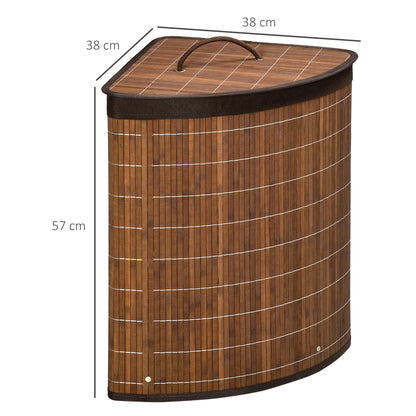 Bamboo Laundry Basket with Lid 55L, Laundry Collector with Handles, Removable Laundry Bag, Corner Laundry Bin for Laundry Room Bathroom Bedroom Brown