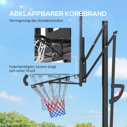 SPORTNOW Outdoor Basketball Hoop, Adjustable Basket Height 230-305 cm, Basketball Stand with 110 x 75 cm shatterproof backboard with wheels, spring-loaded basket, weight for adults