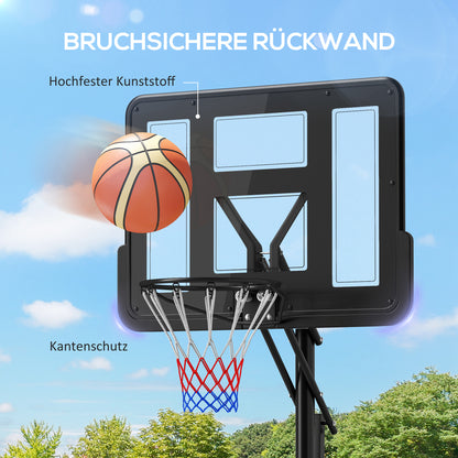 SPORTNOW Outdoor Basketball Hoop, Adjustable Basket Height 230-305 cm, Basketball Stand with 110 x 75 cm shatterproof backboard with wheels, spring-loaded basket, weight for adults