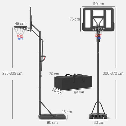 SPORTNOW Outdoor Basketball Hoop, Adjustable Basket Height 230-305 cm, Basketball Stand with 110 x 75 cm shatterproof backboard with wheels, spring-loaded basket, weight for adults