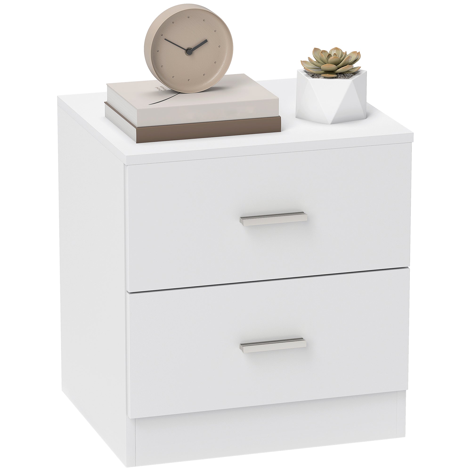 Modern Bedside Table Nightstand with 2 Drawers Side Table for Living Room Bedroom Load 30 kg 45x39.5x49 cm White