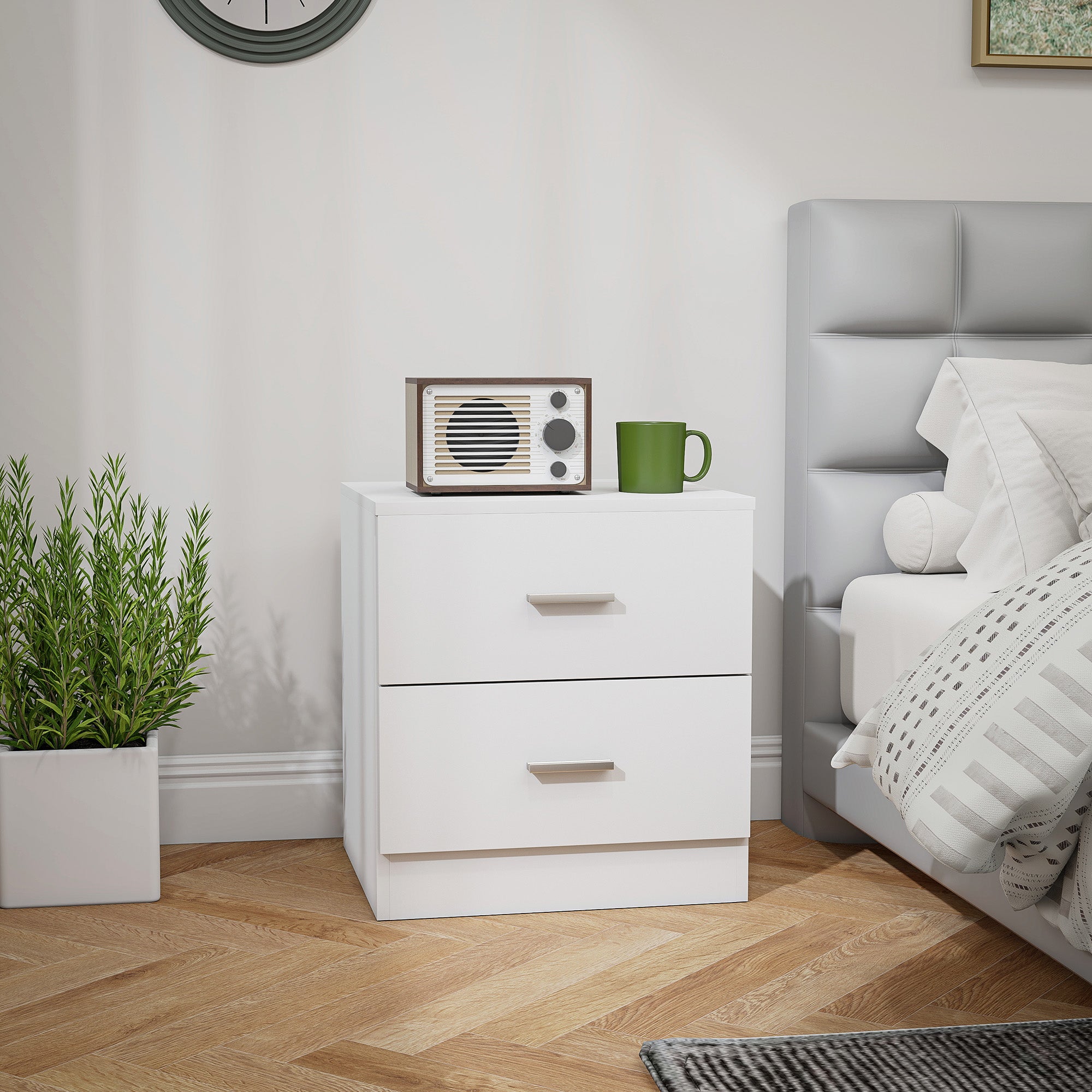 Modern Bedside Table Nightstand with 2 Drawers Side Table for Living Room Bedroom Load 30 kg 45x39.5x49 cm White