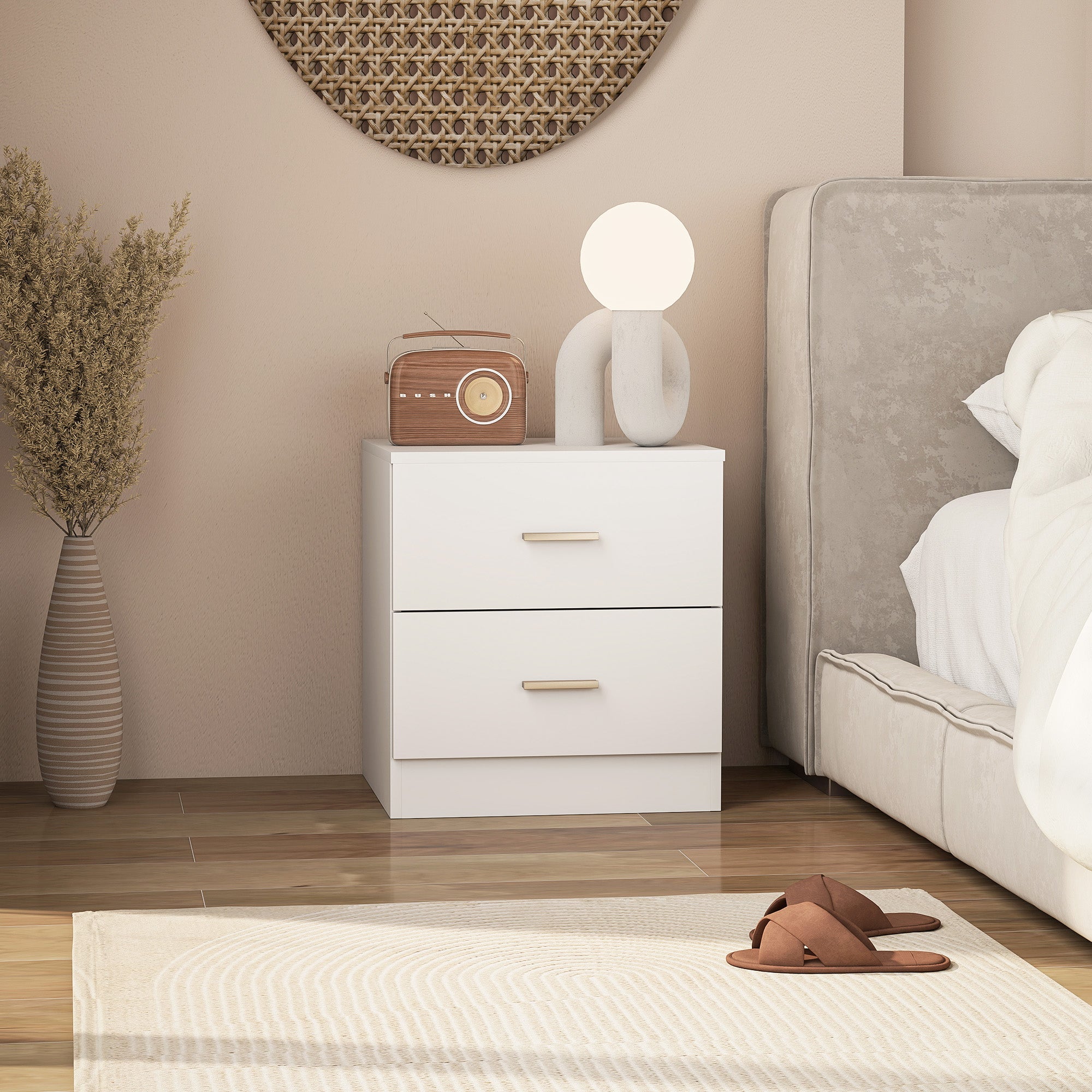 Modern Bedside Table Nightstand with 2 Drawers Side Table for Living Room Bedroom Load 30 kg 45x39.5x49 cm White