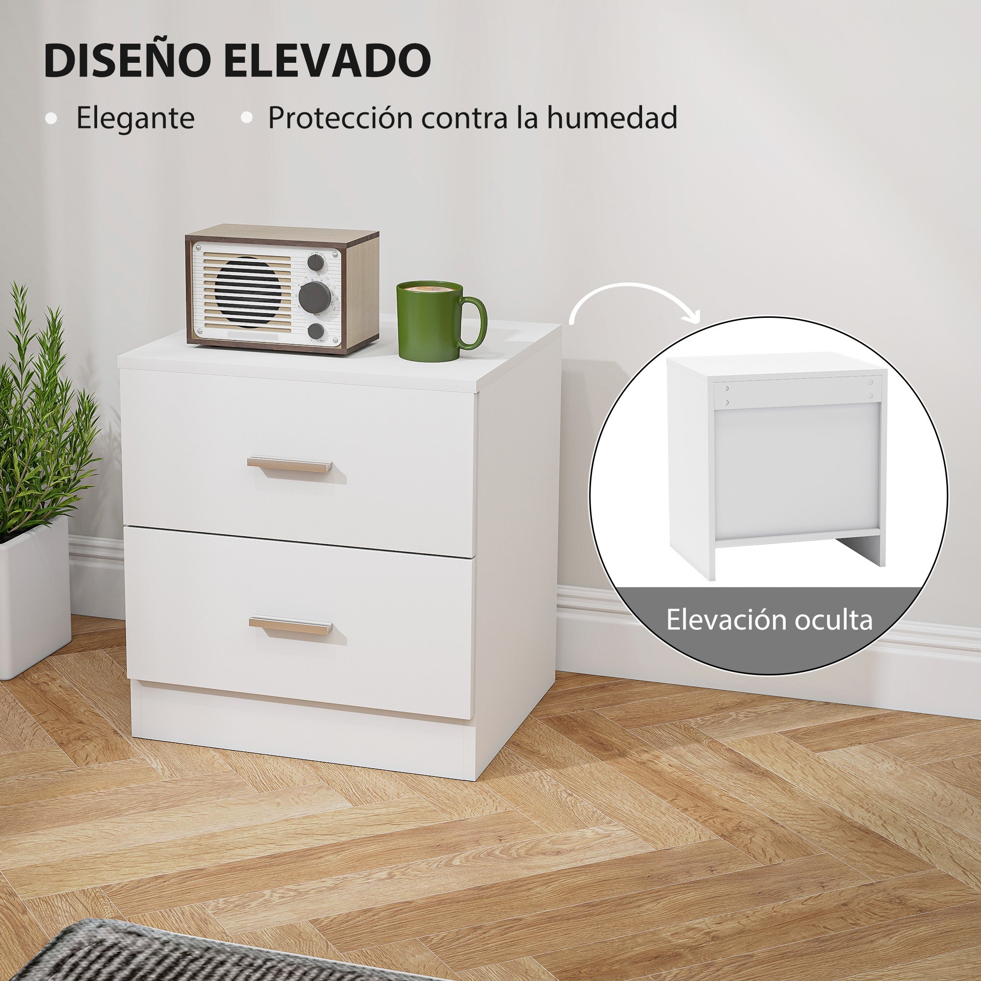Modern Bedside Table Nightstand with 2 Drawers Side Table for Living Room Bedroom Load 30 kg 45x39.5x49 cm White