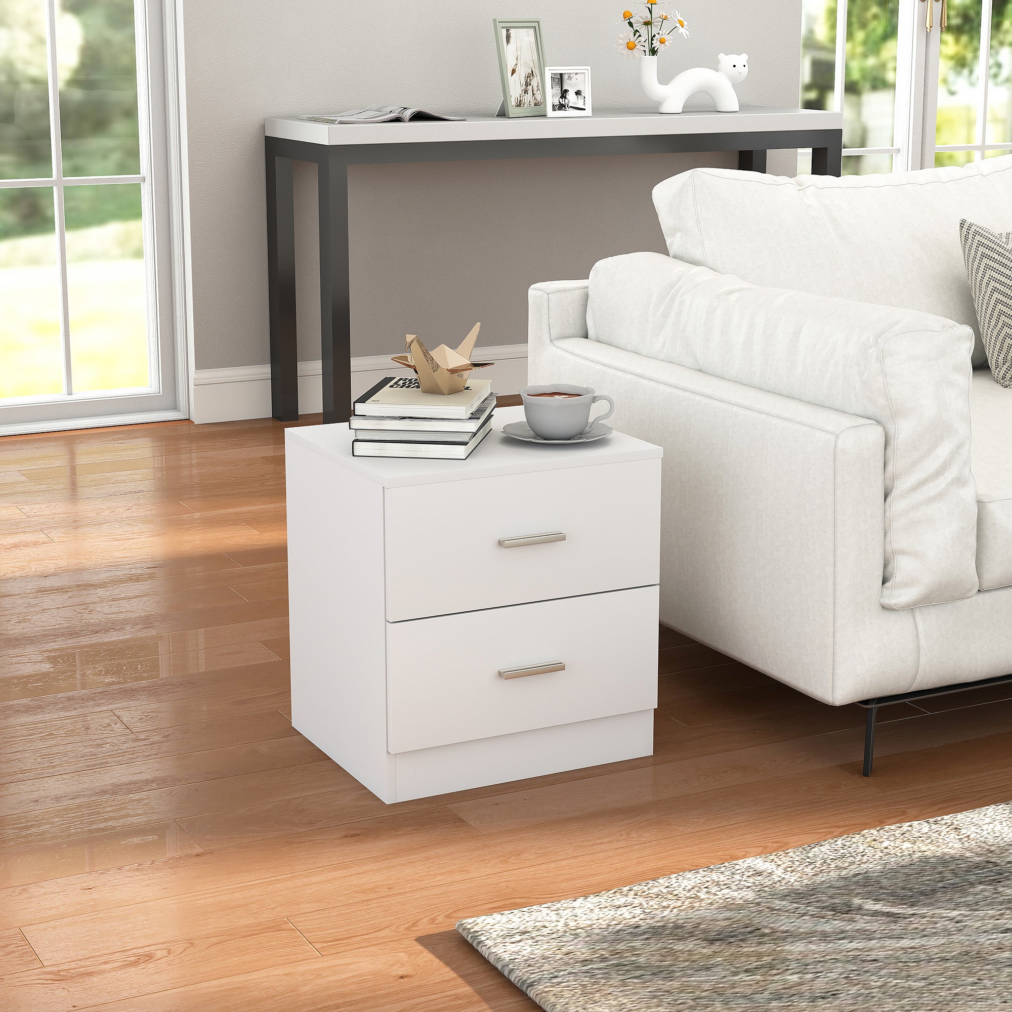 Modern Bedside Table Nightstand with 2 Drawers Side Table for Living Room Bedroom Load 30 kg 45x39.5x49 cm White