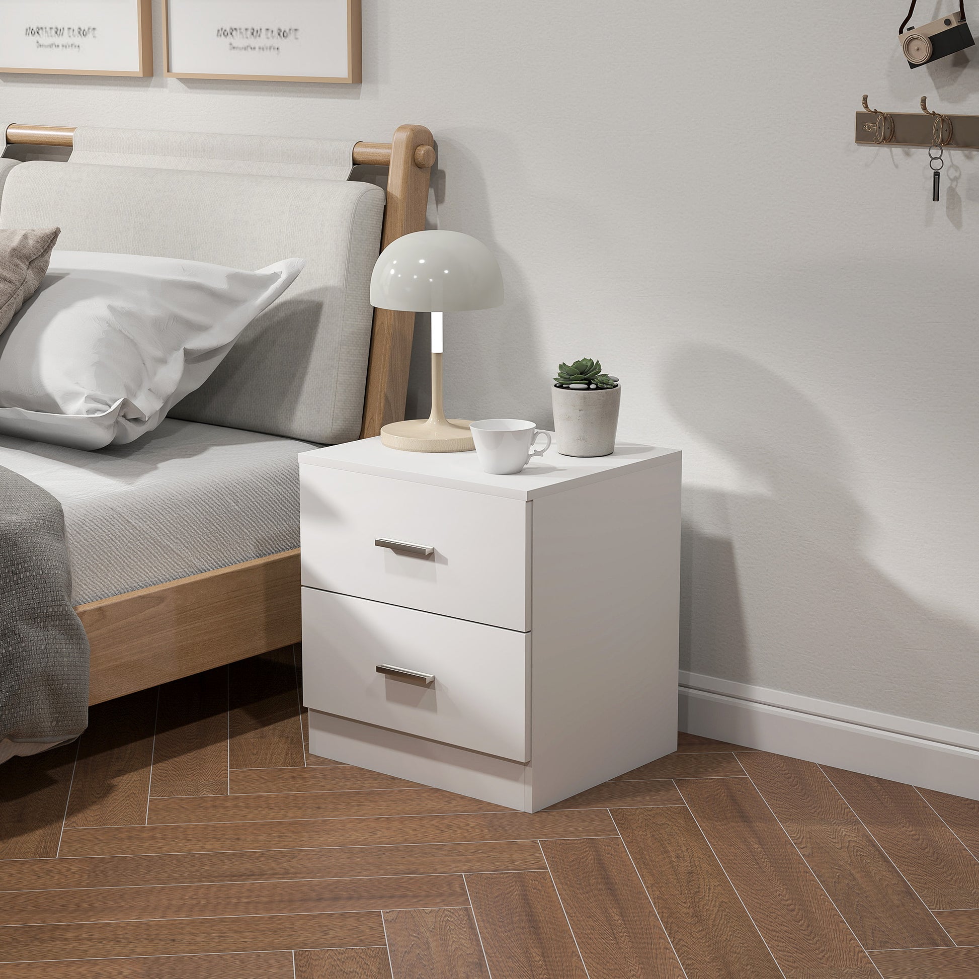 Modern Bedside Table Nightstand with 2 Drawers Side Table for Living Room Bedroom Load 30 kg 45x39.5x49 cm White