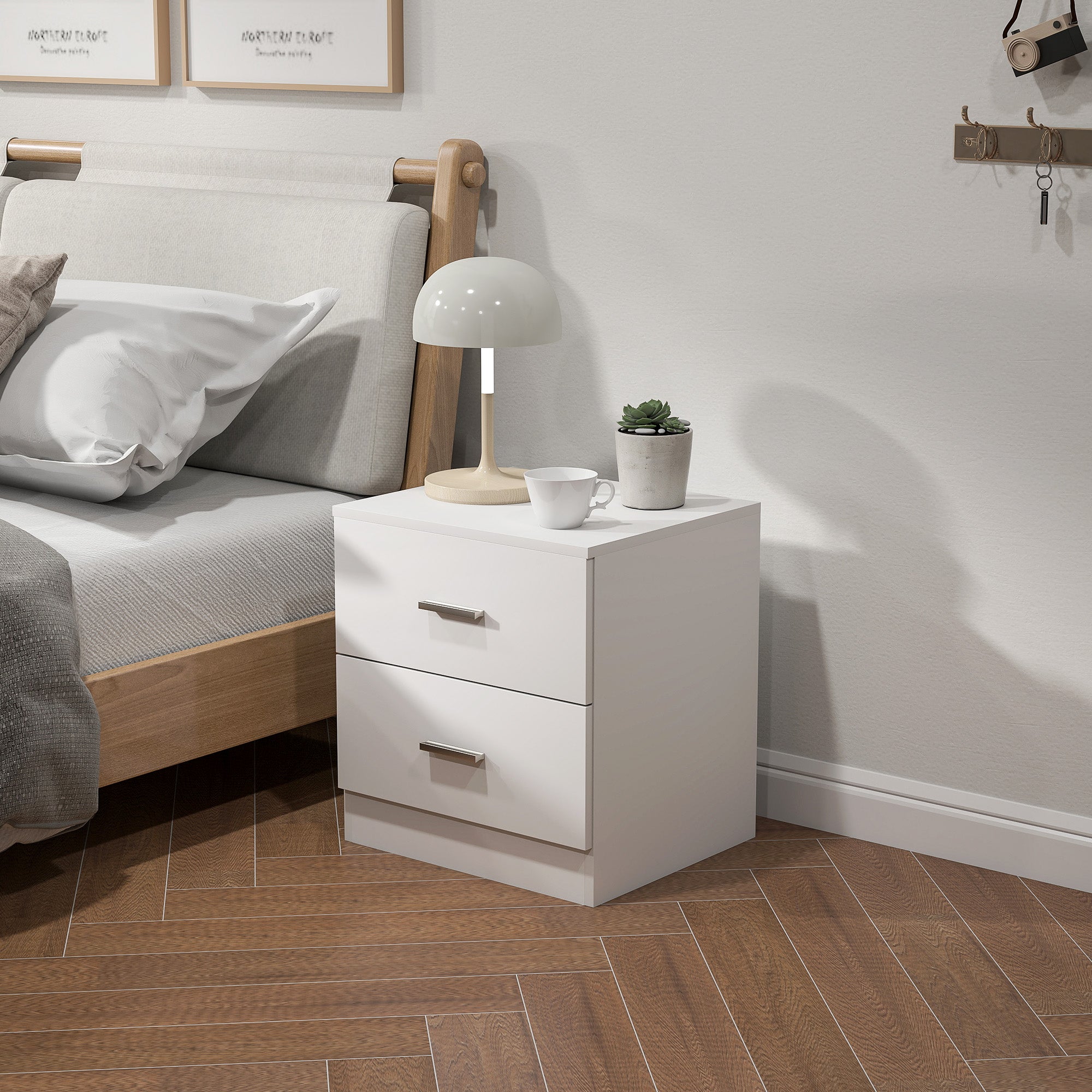 Modern Bedside Table Nightstand with 2 Drawers Side Table for Living Room Bedroom Load 30 kg 45x39.5x49 cm White