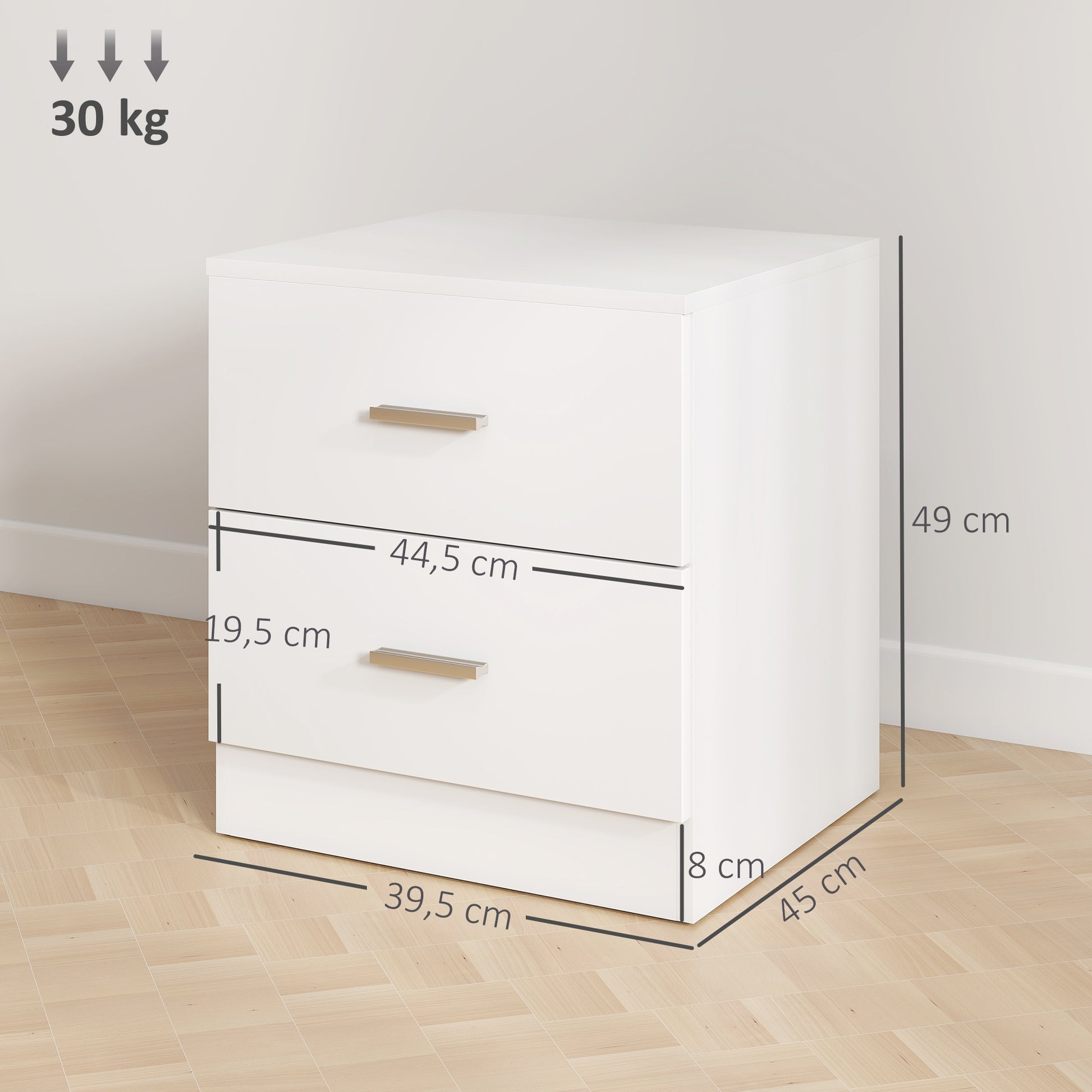 Modern Bedside Table Nightstand with 2 Drawers Side Table for Living Room Bedroom Load 30 kg 45x39.5x49 cm White