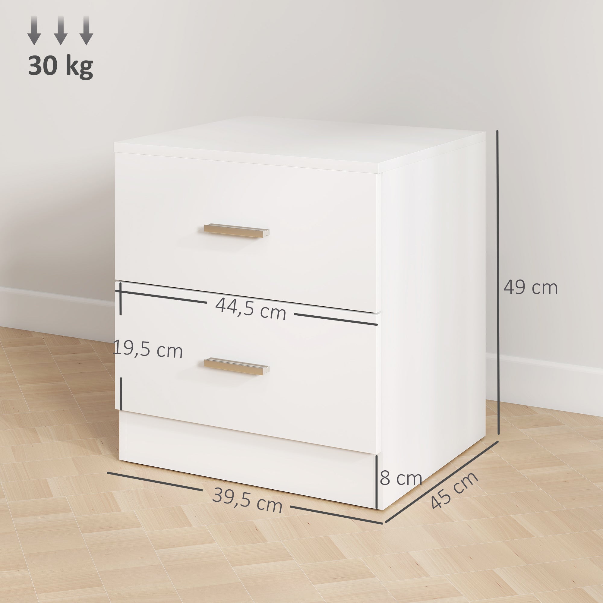 Modern Bedside Table Nightstand with 2 Drawers Side Table for Living Room Bedroom Load 30 kg 45x39.5x49 cm White