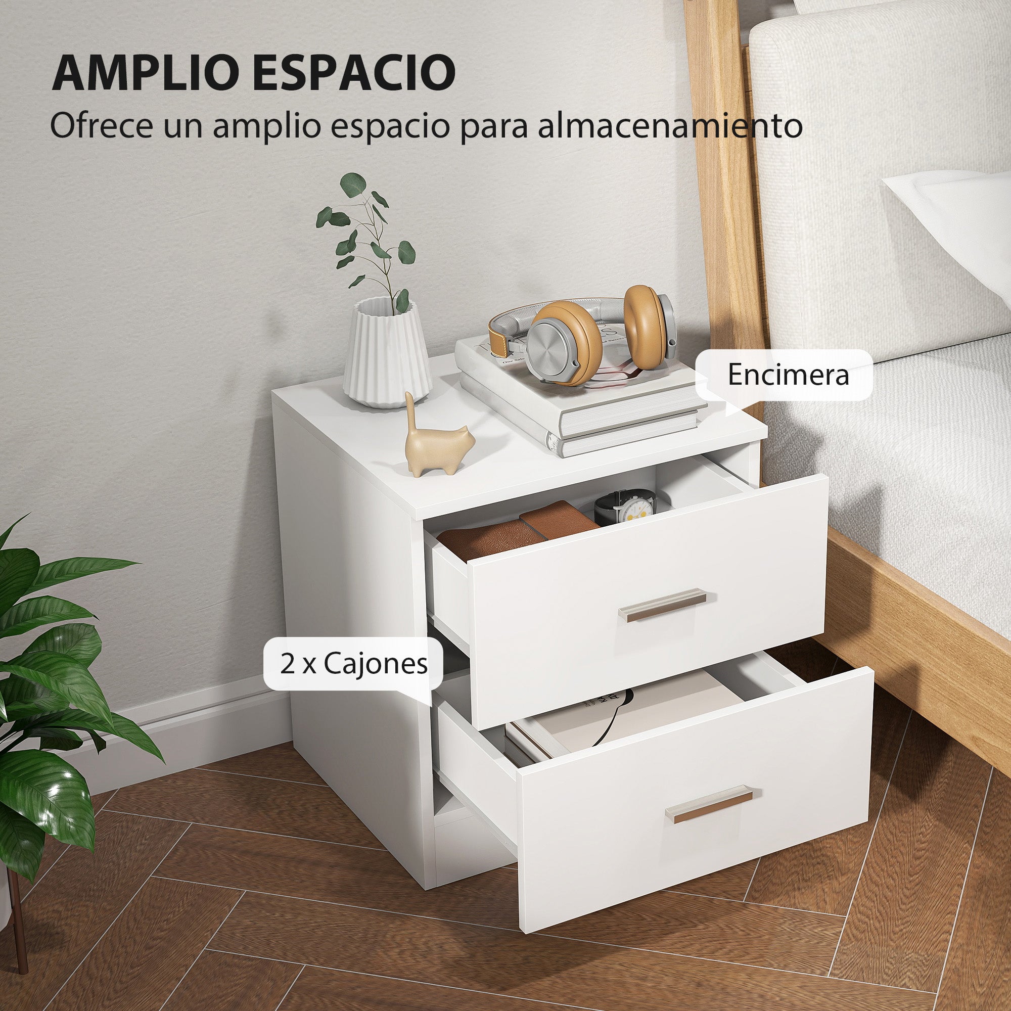 Modern Bedside Table Nightstand with 2 Drawers Side Table for Living Room Bedroom Load 30 kg 45x39.5x49 cm White