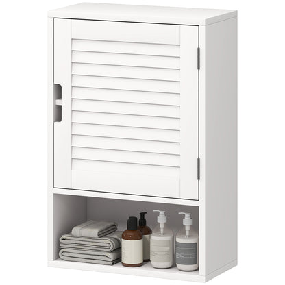 Wall-Mounted Bathroom Cabinet, Hanging Storage with Soft-Close Door, Adjustable Shelf & Open Compartment, 15.7 x 7.9 x 23.6 in, White