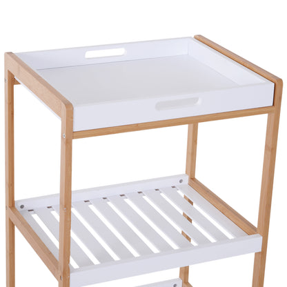 Kitchen Service Trolley with Wheels 2 Shelves + Removable Tray Pine Wood MDF White