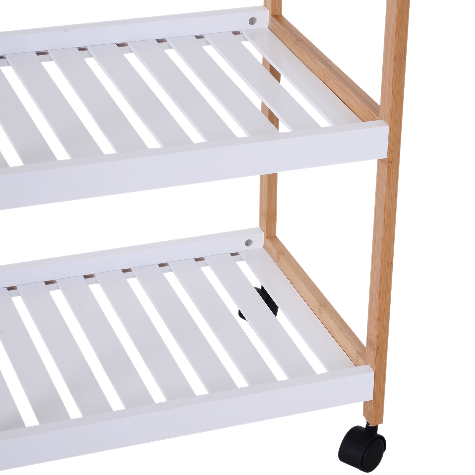 Kitchen Service Trolley with Wheels 2 Shelves + Removable Tray Pine Wood MDF White