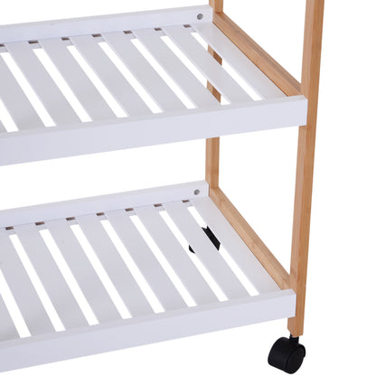 Kitchen Service Trolley with Wheels 2 Shelves + Removable Tray Pine Wood MDF White