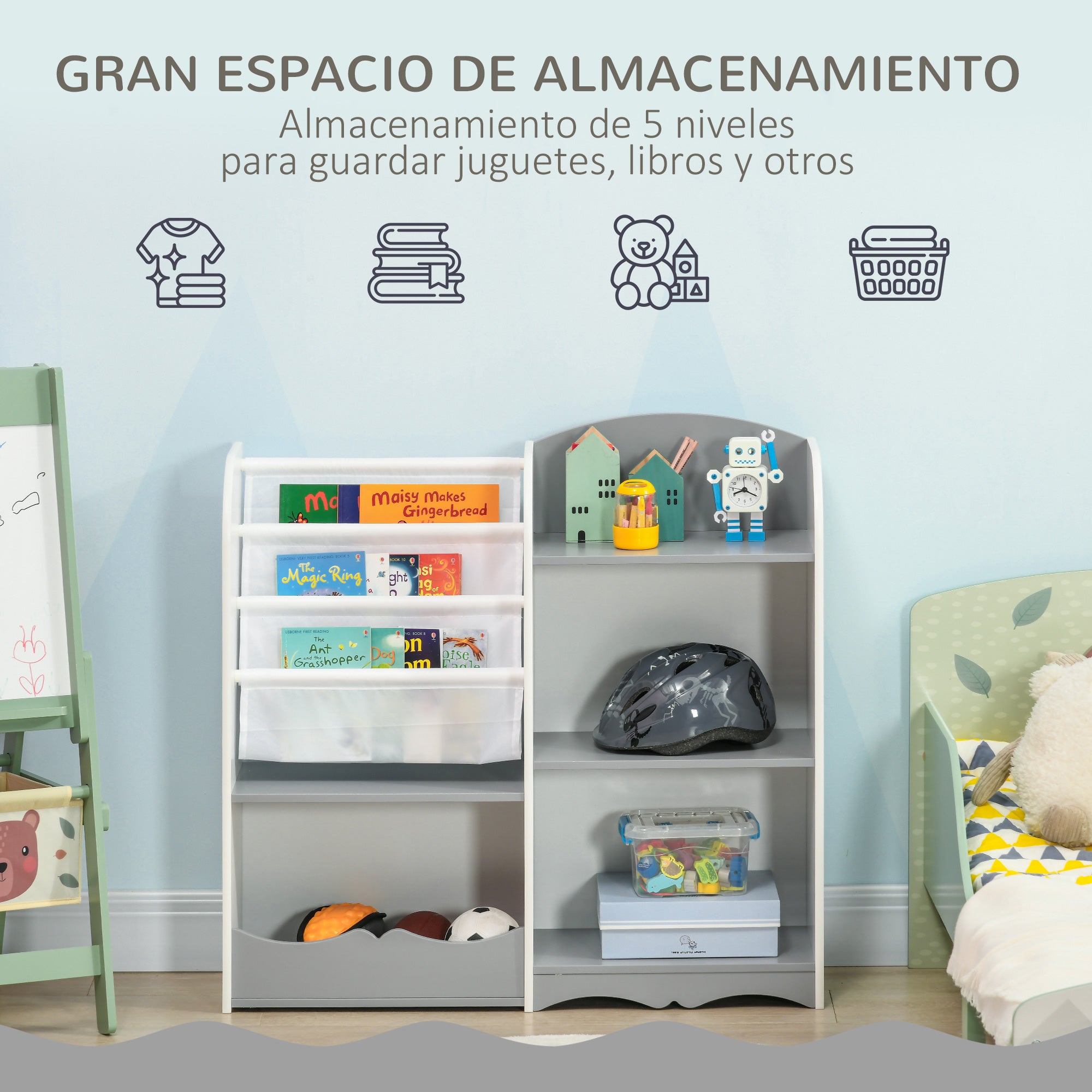 ZONEKIZ Toy Organizer Children's Shelf with Open Shelves for Bedroom Playroom Nursery 85x26x84 cm Gray