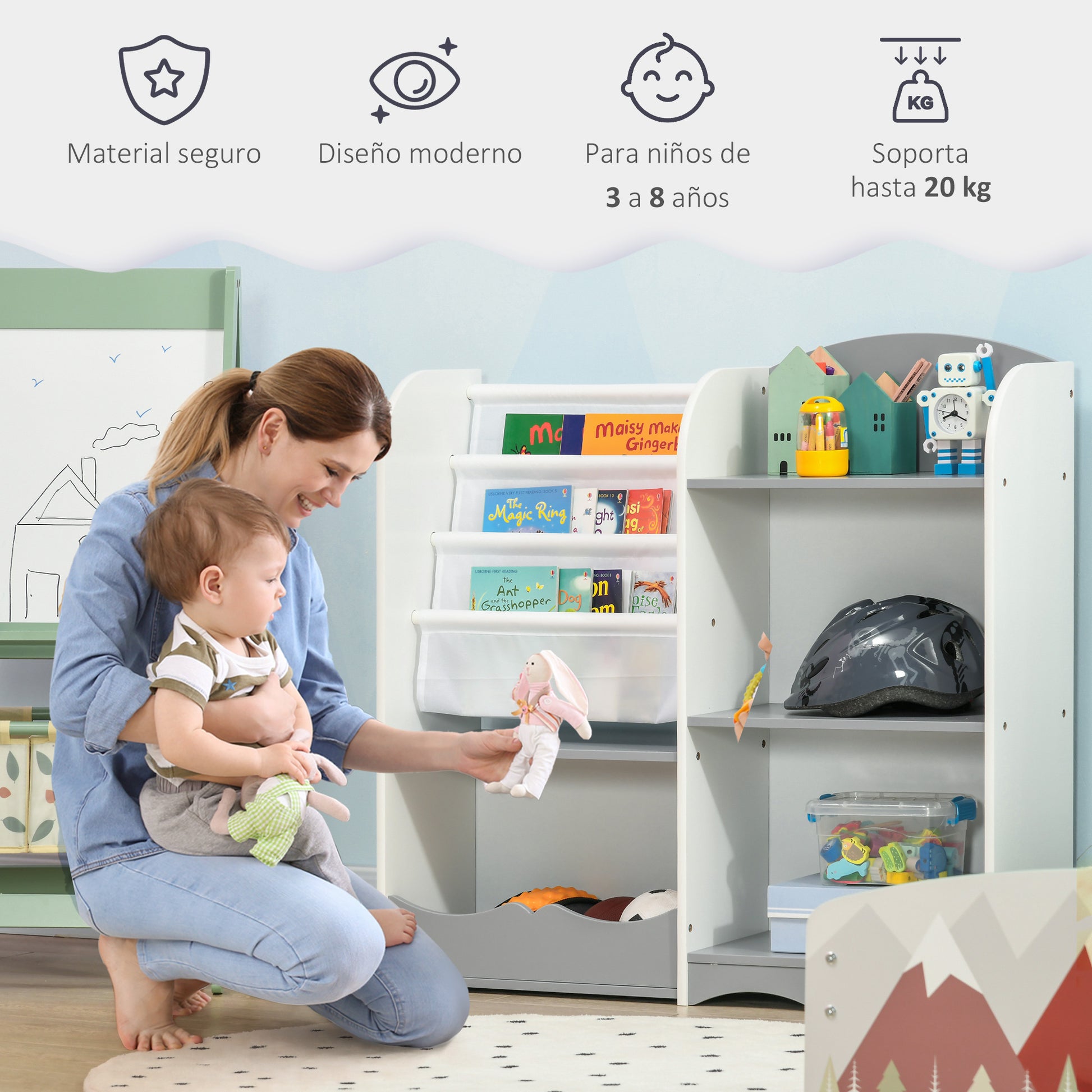 ZONEKIZ Toy Organizer Children's Shelf with Open Shelves for Bedroom Playroom Nursery 85x26x84 cm Gray
