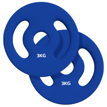 SPORTNOW Set of 2 Weight Plates, 2 x 3 kg, for Ø 2.5 cm Bars, with Easy-Grip Handles, for Home Gym, Weightlifting, Metal, Blue