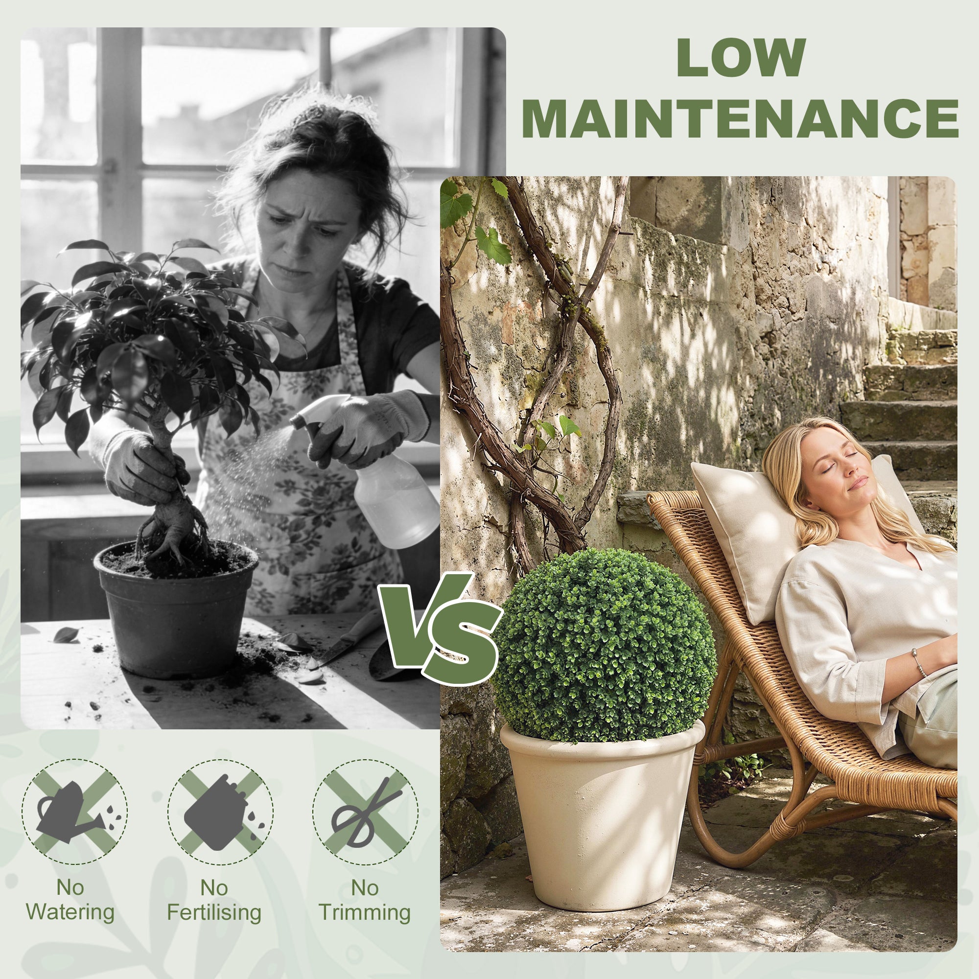 2-Pack Artificial Eucalyptus Topiary Balls Ø52 cm (20.5 in) – UV-Resistant Realistic Faux Plants for Home, Office, Garden, Patio – Decorative Gift