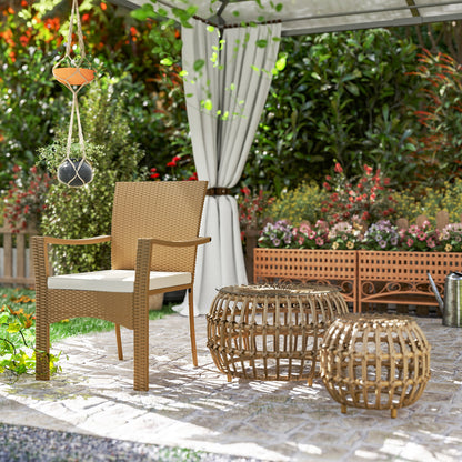 2-Piece Side Table Poly Rattan Ø66/42 cm Round Weatherproof Patio Table with Glass Top Outdoor Balcony Table Coffee Table Garden Furniture for Garden, Balcony Brown