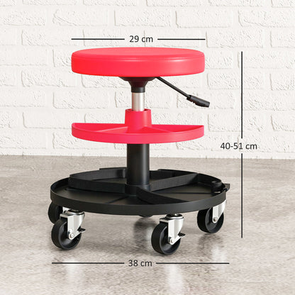 Workshop Stool with Wheels Height Adjustable Trays 40-51cm Rolling Stool up to 135 kg Load-bearing Swivel Work Stool Rolling Seat Swivel Stool Ø38 cm Workshop Seat for Workshop Red