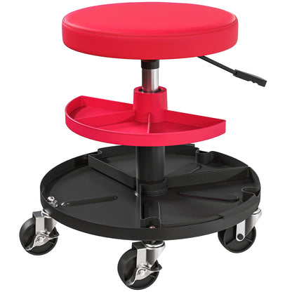 Workshop Stool with Wheels Height Adjustable Trays 40-51cm Rolling Stool up to 135 kg Load-bearing Swivel Work Stool Rolling Seat Swivel Stool Ø38 cm Workshop Seat for Workshop Red