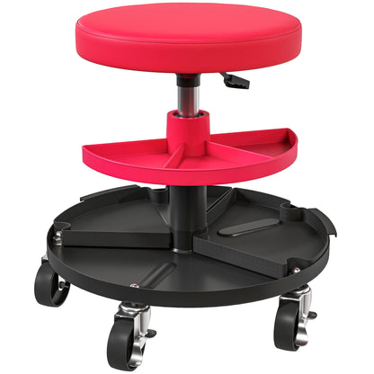Workshop Stool with Wheels Height Adjustable Trays 40-51cm Rolling Stool up to 135 kg Load-bearing Swivel Work Stool Rolling Seat Swivel Stool Ø38 cm Workshop Seat for Workshop Red