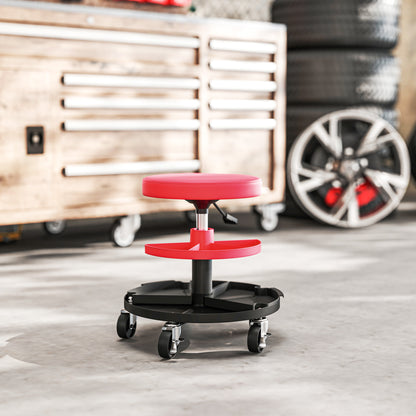 Workshop Stool with Wheels Height Adjustable Trays 40-51cm Rolling Stool up to 135 kg Load-bearing Swivel Work Stool Rolling Seat Swivel Stool Ø38 cm Workshop Seat for Workshop Red
