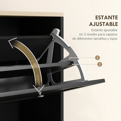 Narrow Shoe Cabinet with 3 Flip-Down Doors Shoe Storage Entryway Shoe Rack with Adjustable Shelves for 18 Pairs of Shoes for Hallway Small Spaces 60x23.5x115 cm Black