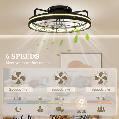 Ceiling Fan with Light, Remote Control, 19 in (48 cm), 40W LED Ceiling Light & Fan, 3 Color Temperatures, Timer, 6 Speeds, Dimmable, Quiet DC Motor, Black Shade