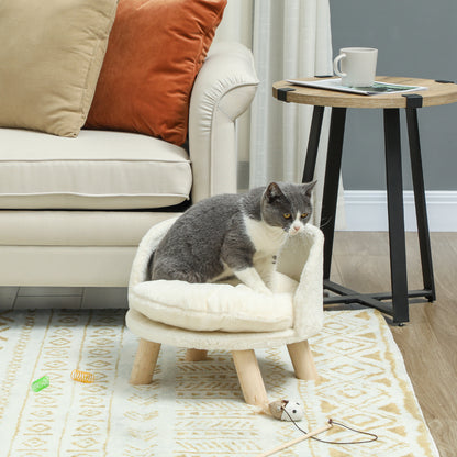 Dog Sofa Dog Couch with Cushion, Wooden Legs, Washable Pet Bed Elevated Pet Sofa Cat Sofa for Small Dogs, 40.5 x 40.5 x 33 cm Cream White