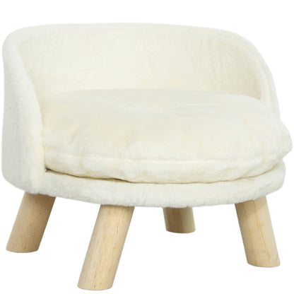 Dog Sofa Dog Couch with Cushion, Wooden Legs, Washable Pet Bed Elevated Pet Sofa Cat Sofa for Small Dogs, 40.5 x 40.5 x 33 cm Cream White