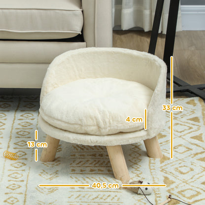 Dog Sofa Dog Couch with Cushion, Wooden Legs, Washable Pet Bed Elevated Pet Sofa Cat Sofa for Small Dogs, 40.5 x 40.5 x 33 cm Cream White