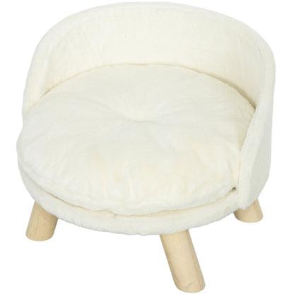 Dog Sofa Dog Couch with Cushion, Wooden Legs, Washable Pet Bed Elevated Pet Sofa Cat Sofa for Small Dogs, 40.5 x 40.5 x 33 cm Cream White
