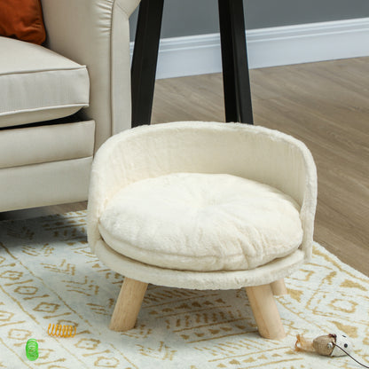 Dog Sofa Dog Couch with Cushion, Wooden Legs, Washable Pet Bed Elevated Pet Sofa Cat Sofa for Small Dogs, 40.5 x 40.5 x 33 cm Cream White