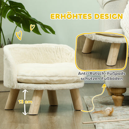 Dog Sofa Dog Couch with Cushion, Wooden Legs, Washable Pet Bed Elevated Pet Sofa Cat Sofa for Small Dogs, 40.5 x 40.5 x 33 cm Cream White