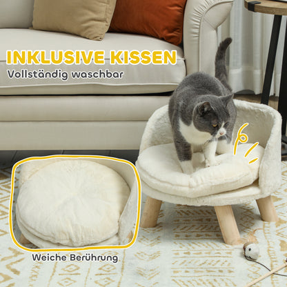 Dog Sofa Dog Couch with Cushion, Wooden Legs, Washable Pet Bed Elevated Pet Sofa Cat Sofa for Small Dogs, 40.5 x 40.5 x 33 cm Cream White
