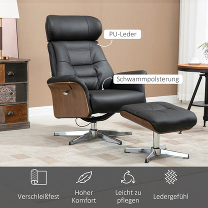 Recliner with Footstool, TV Chair with Reclining Function, Adjustable Headrest, Swivel TV Chair up to 150 kg, for Living Room, Bedroom, Faux Leather, Black