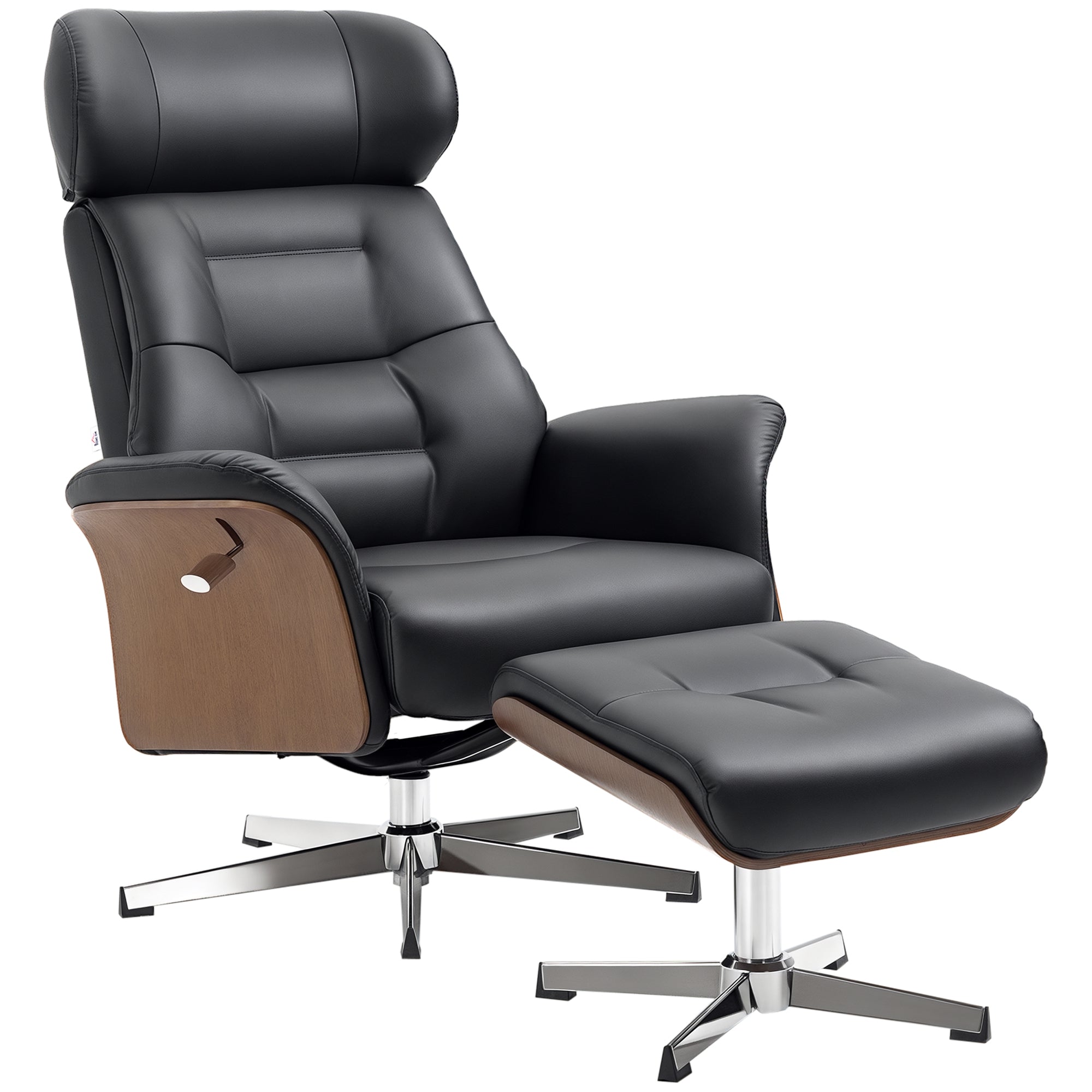 Recliner with Footstool, TV Chair with Reclining Function, Adjustable Headrest, Swivel TV Chair up to 150 kg, for Living Room, Bedroom, Faux Leather, Black