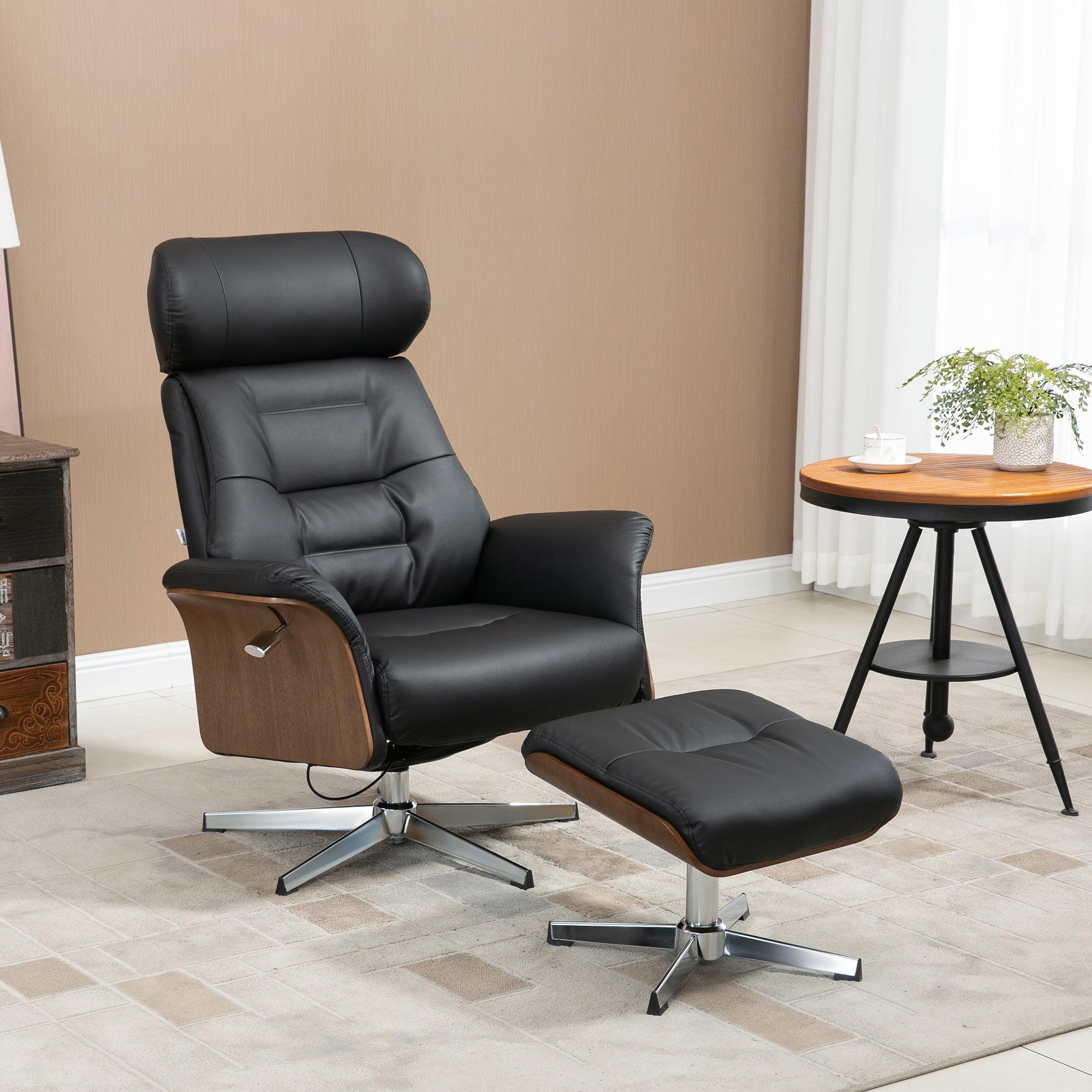 Recliner with Footstool, TV Chair with Reclining Function, Adjustable Headrest, Swivel TV Chair up to 150 kg, for Living Room, Bedroom, Faux Leather, Black