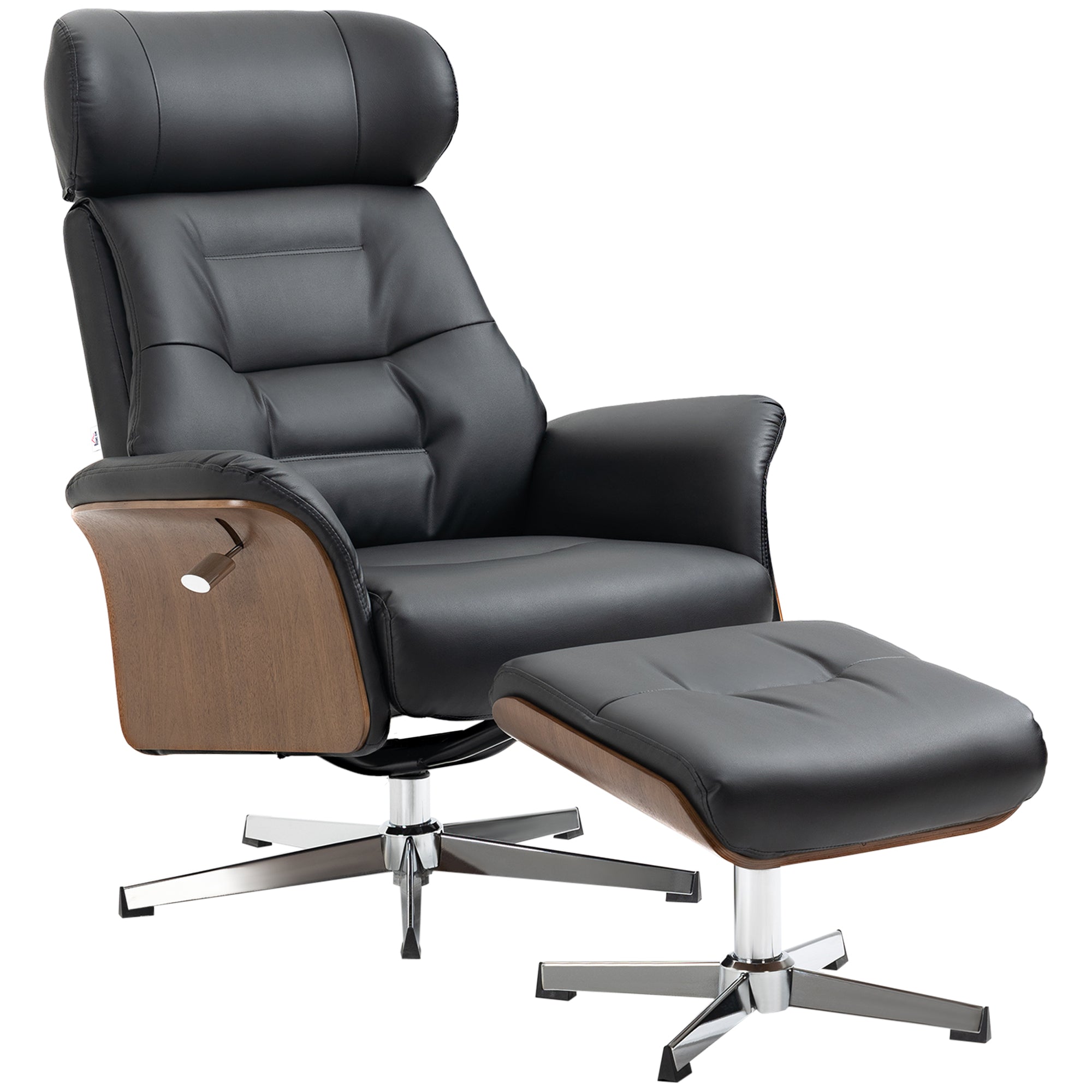 Recliner with Footstool, TV Chair with Reclining Function, Adjustable Headrest, Swivel TV Chair up to 150 kg, for Living Room, Bedroom, Faux Leather, Black