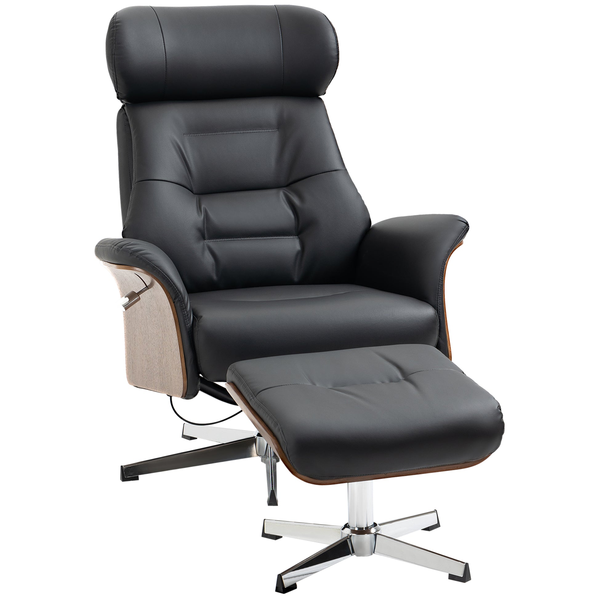 Recliner with Footstool, TV Chair with Reclining Function, Adjustable Headrest, Swivel TV Chair up to 150 kg, for Living Room, Bedroom, Faux Leather, Black