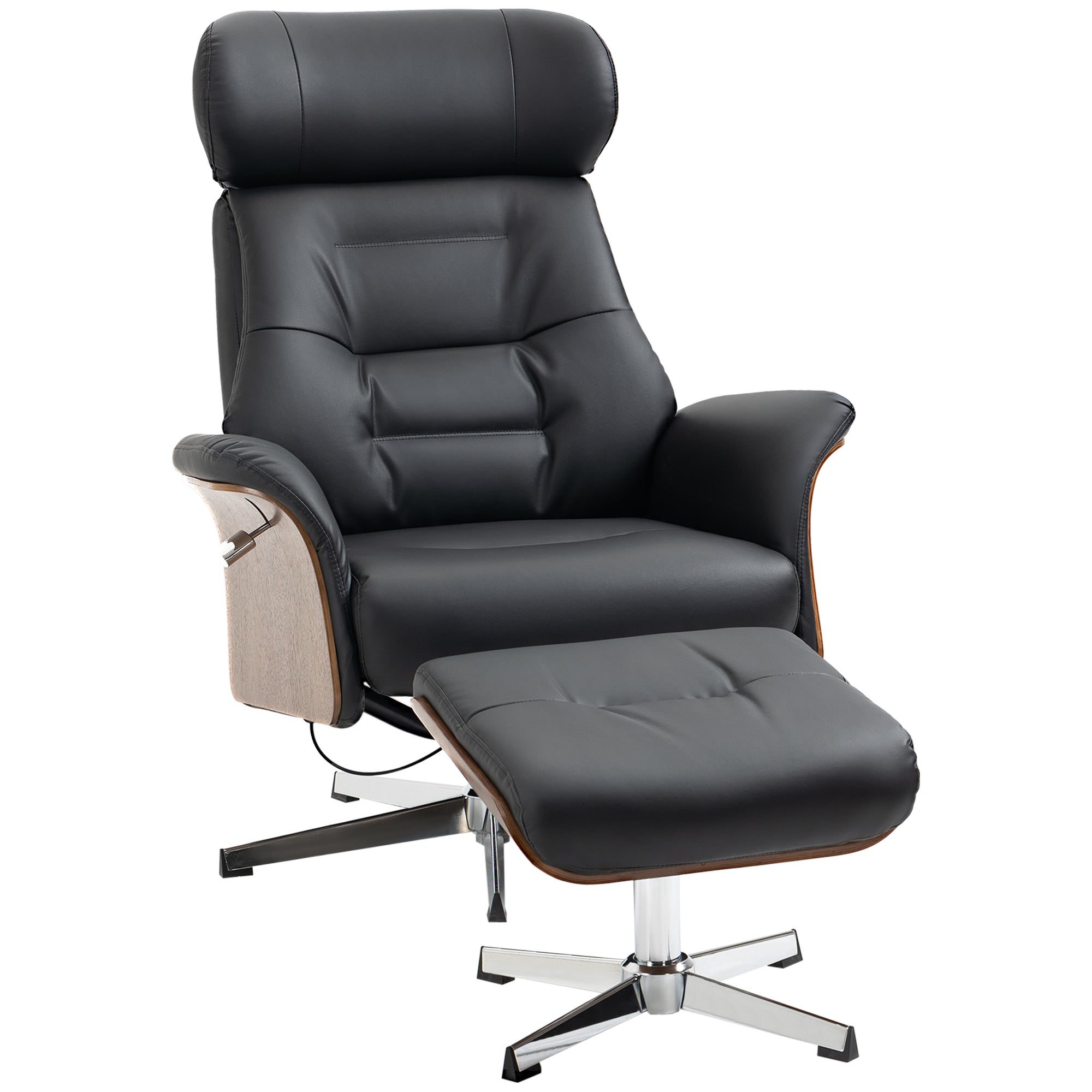 Recliner with Footstool, TV Chair with Reclining Function, Adjustable Headrest, Swivel TV Chair up to 150 kg, for Living Room, Bedroom, Faux Leather, Black