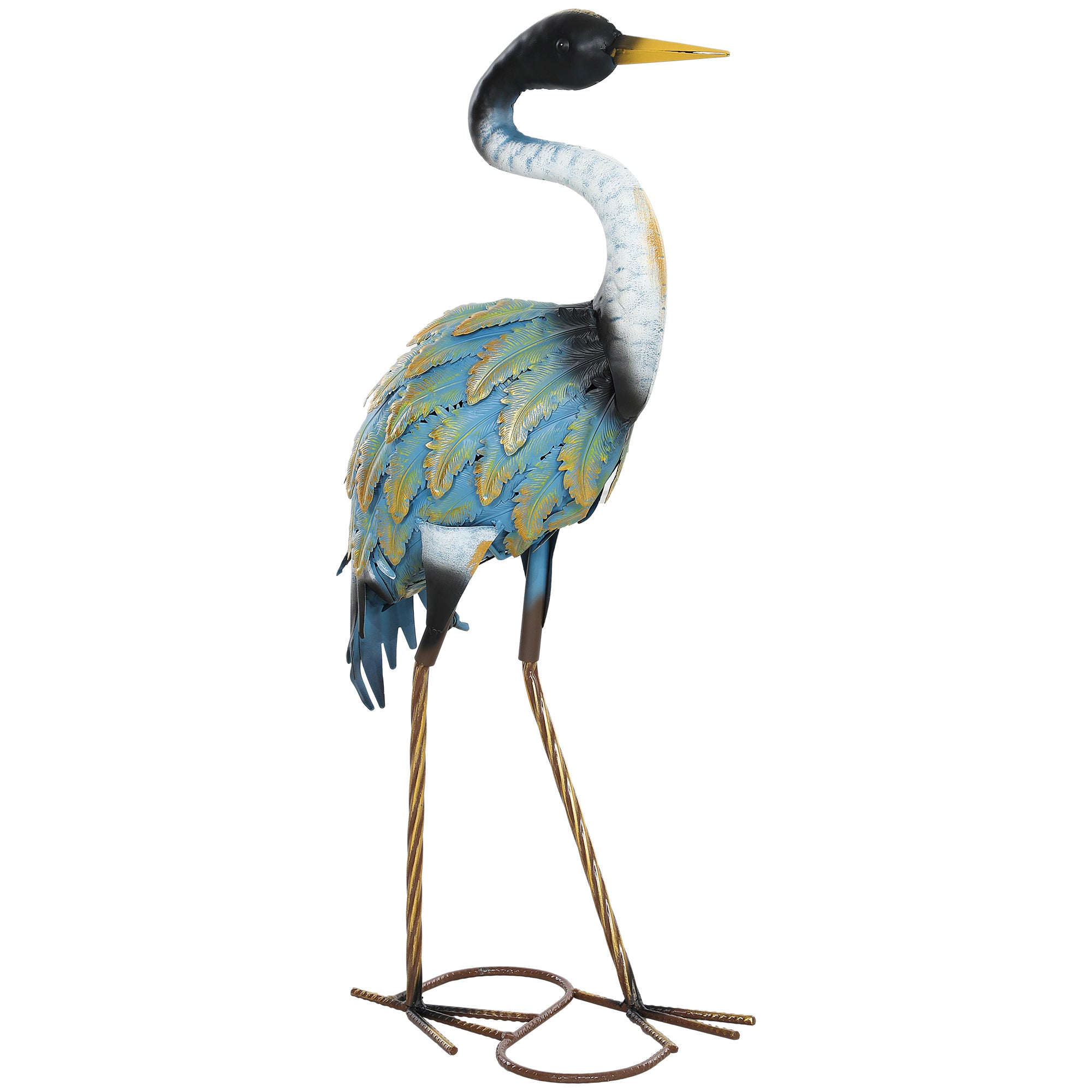 Garden Figurine, Heron Sculpture Made of Metal, Outdoor Garden Decoration 63 cm, for Pond, Patio, Terrace, Lawn, multicolor