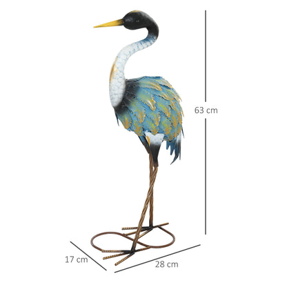 Garden Figurine, Heron Sculpture Made of Metal, Outdoor Garden Decoration 63 cm, for Pond, Patio, Terrace, Lawn, multicolor