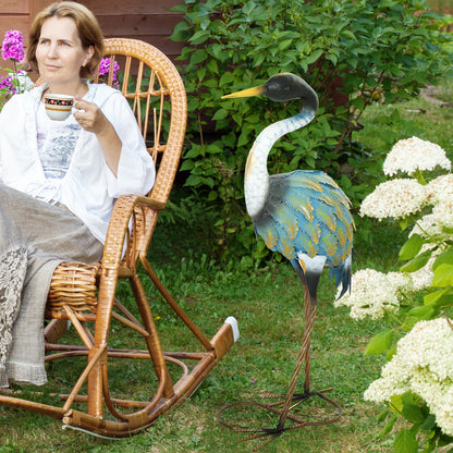 Garden Figurine, Heron Sculpture Made of Metal, Outdoor Garden Decoration 63 cm, for Pond, Patio, Terrace, Lawn, multicolor