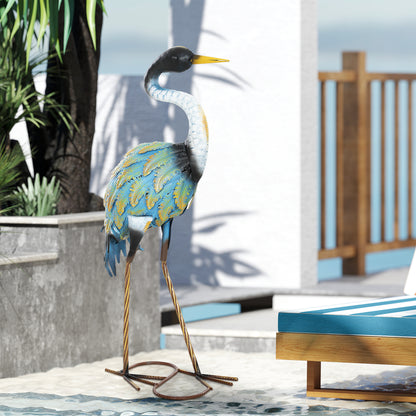 Garden Figurine, Heron Sculpture Made of Metal, Outdoor Garden Decoration 63 cm, for Pond, Patio, Terrace, Lawn, multicolor