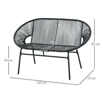 2-Seater Acapulco Garden Chair with Armrests Cushions and Steel Frame Load 260 kg for Balcony Terrace Patio 132x72x83 cm Black