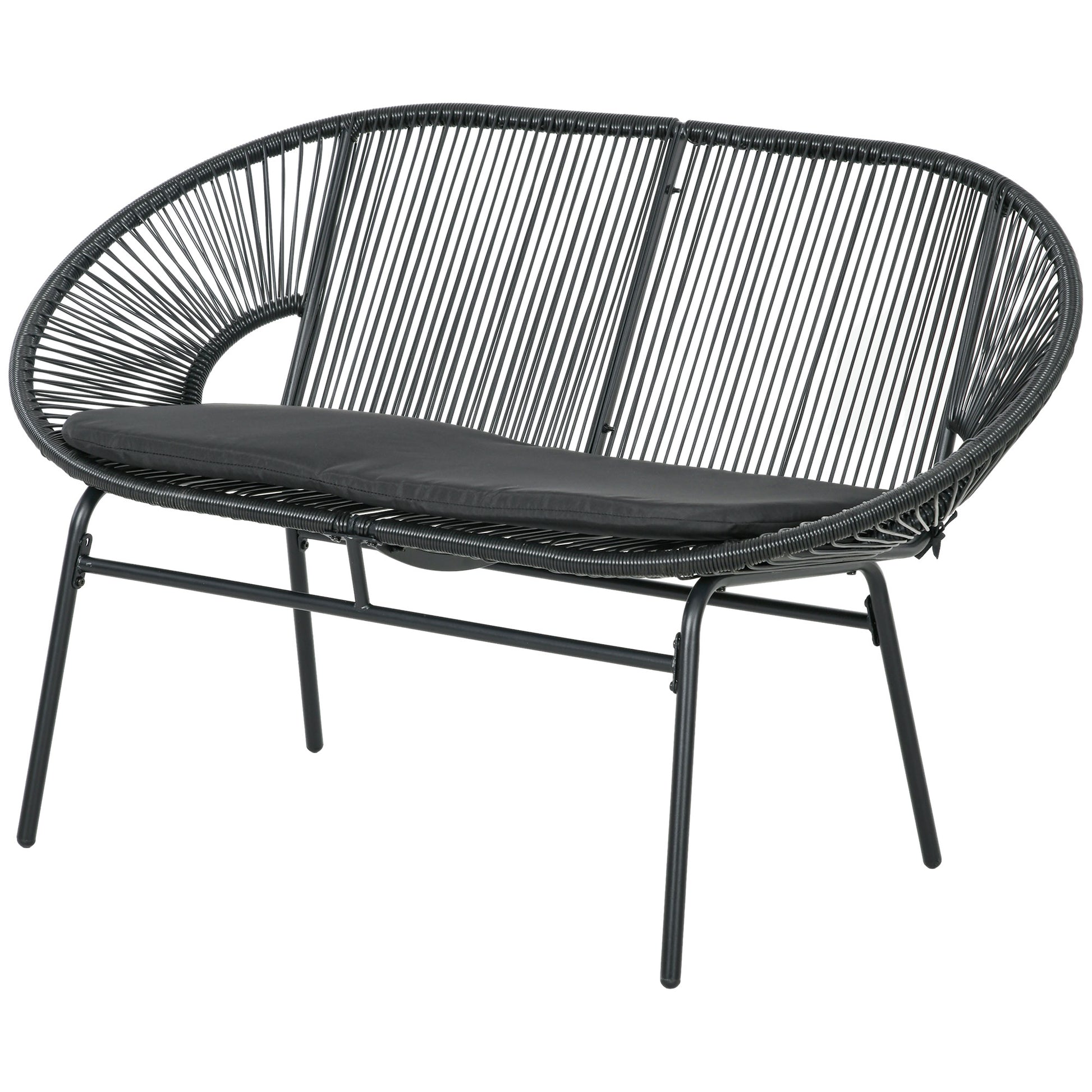 2-Seater Acapulco Garden Chair with Armrests Cushions and Steel Frame Load 260 kg for Balcony Terrace Patio 132x72x83 cm Black